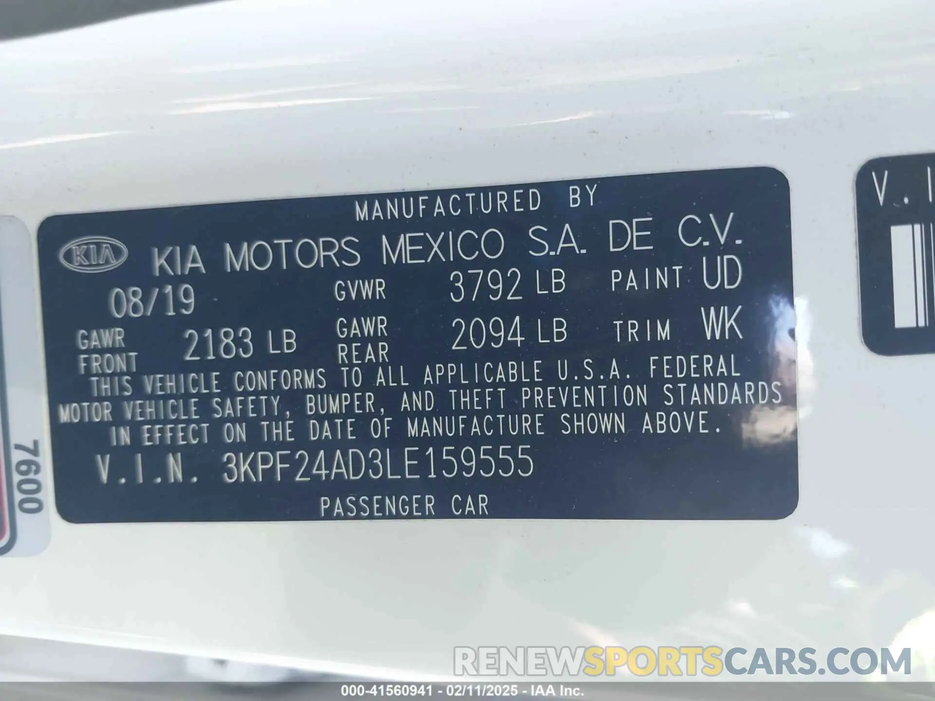 9 Photograph of a damaged car 3KPF24AD3LE159555 KIA FORTE 2020