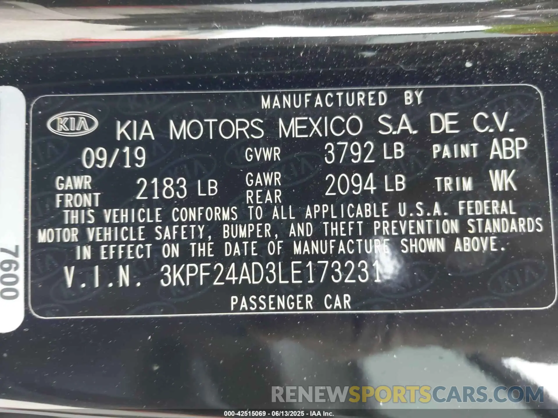 9 Photograph of a damaged car 3KPF24AD3LE173231 KIA FORTE 2020