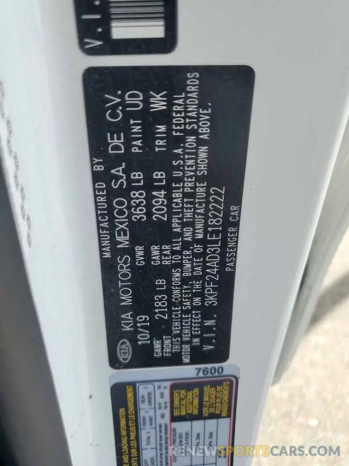 12 Photograph of a damaged car 3KPF24AD3LE182222 KIA FORTE 2020