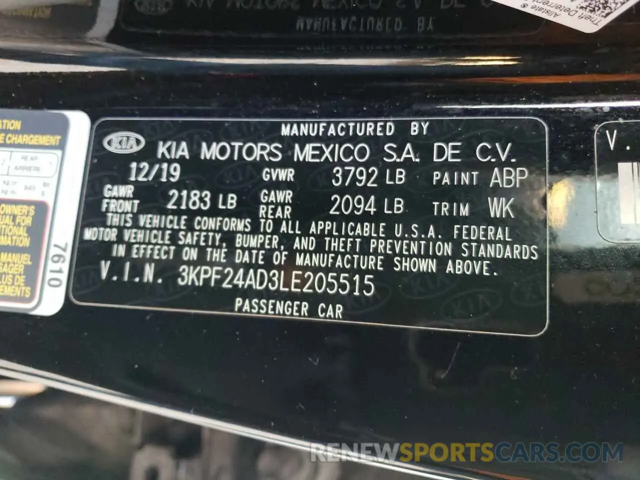 14 Photograph of a damaged car 3KPF24AD3LE205515 KIA FORTE 2020