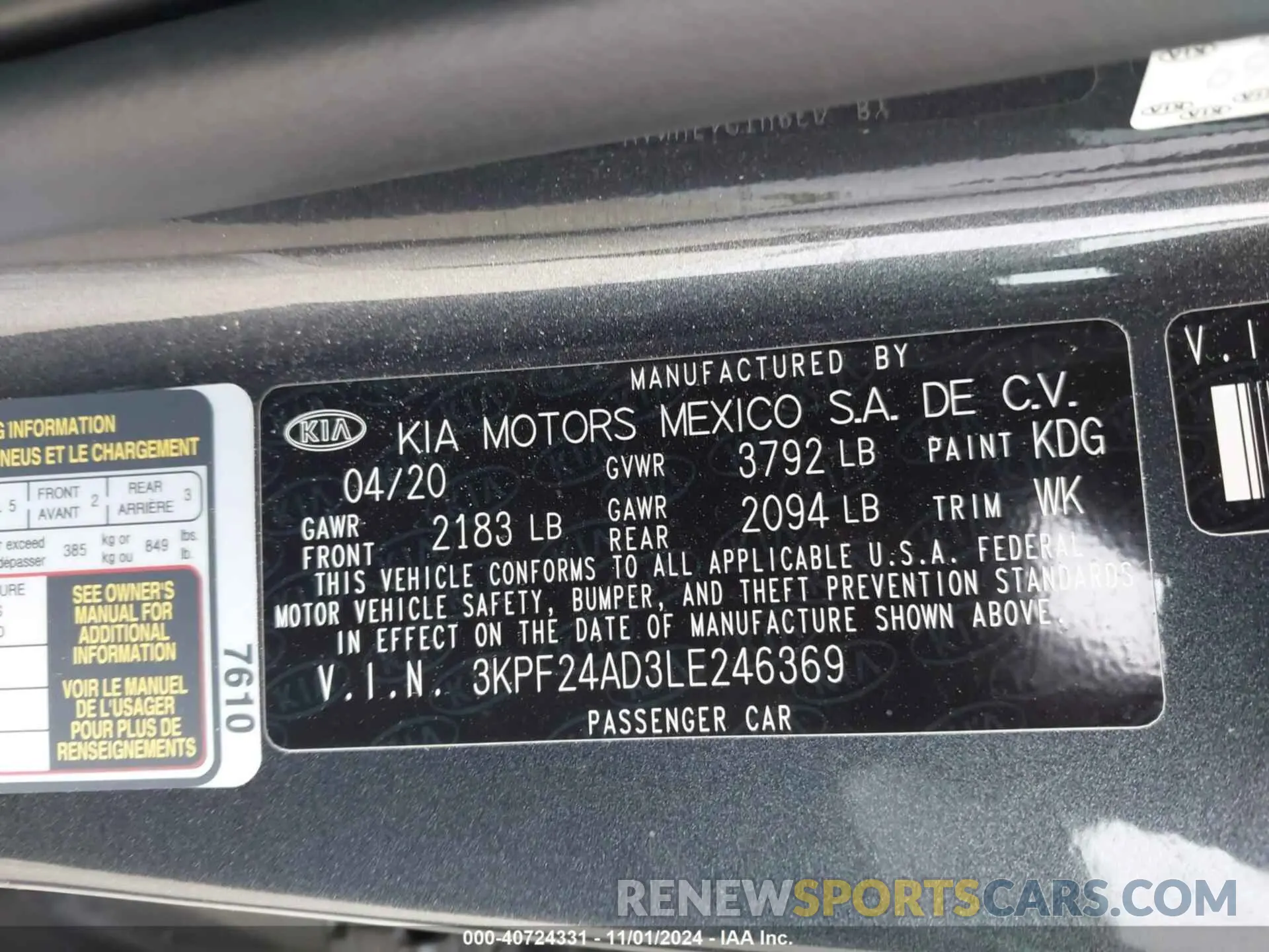 9 Photograph of a damaged car 3KPF24AD3LE246369 KIA FORTE 2020