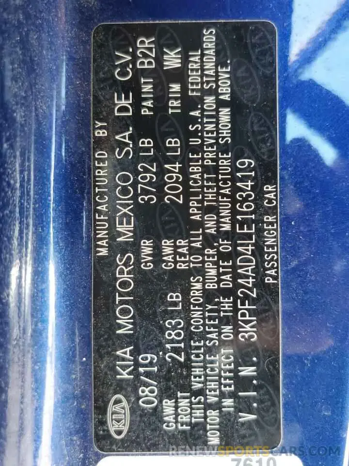 12 Photograph of a damaged car 3KPF24AD4LE163419 KIA FORTE 2020