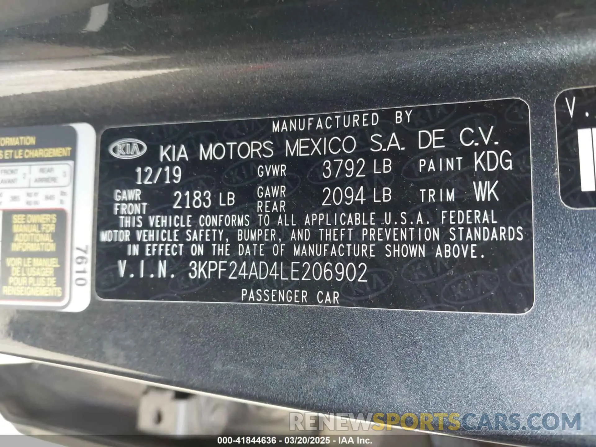 9 Photograph of a damaged car 3KPF24AD4LE206902 KIA FORTE 2020