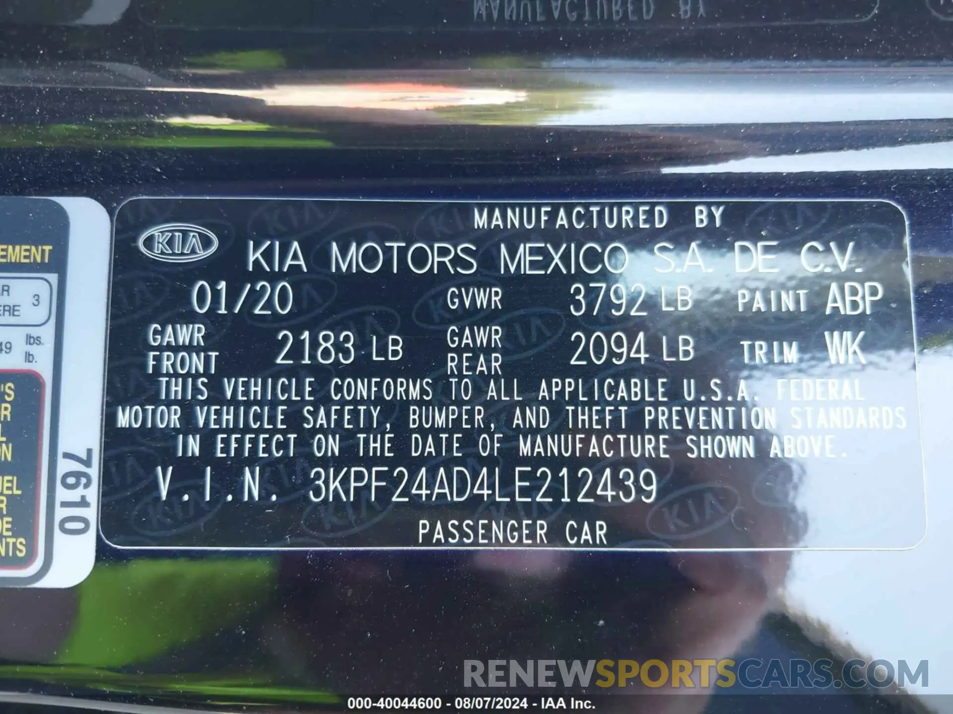 9 Photograph of a damaged car 3KPF24AD4LE212439 KIA FORTE 2020