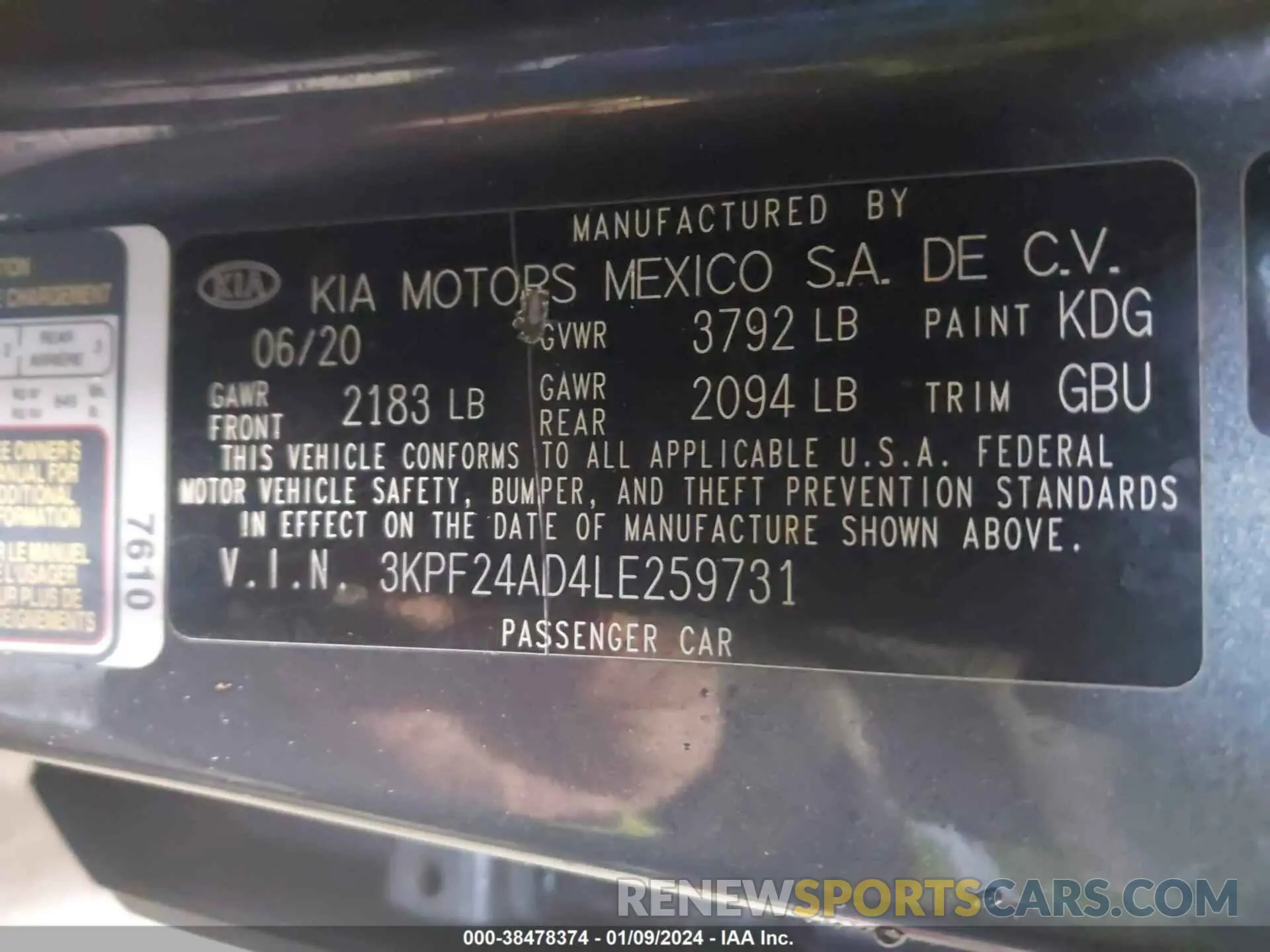 9 Photograph of a damaged car 3KPF24AD4LE259731 KIA FORTE 2020