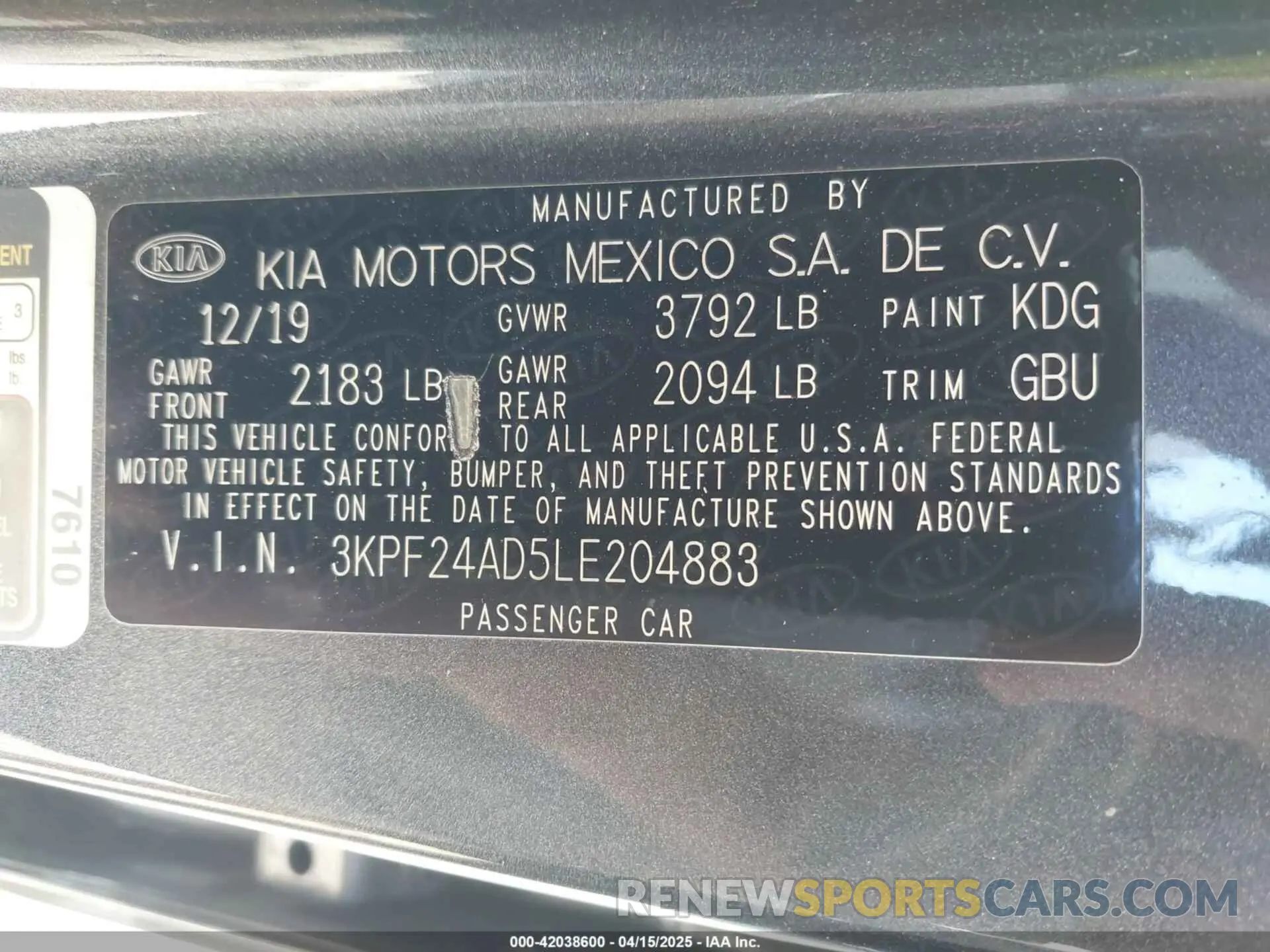 9 Photograph of a damaged car 3KPF24AD5LE204883 KIA FORTE 2020