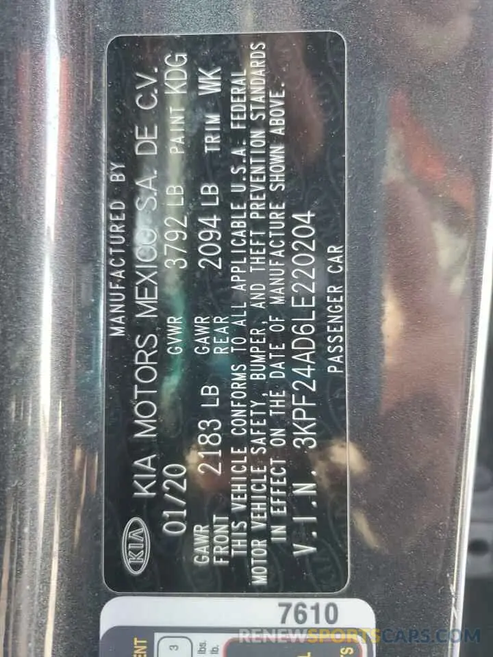 12 Photograph of a damaged car 3KPF24AD6LE220204 KIA FORTE 2020