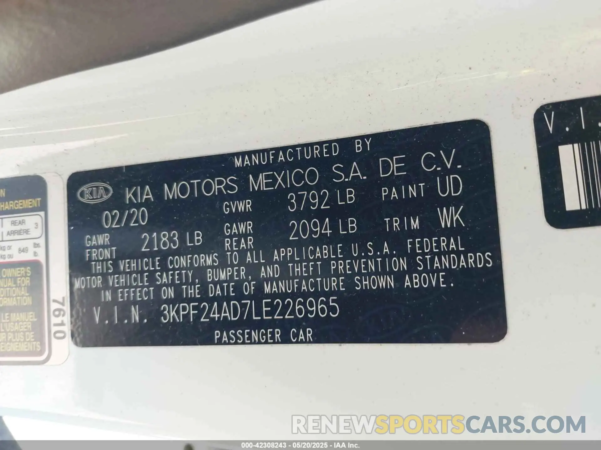 9 Photograph of a damaged car 3KPF24AD7LE226965 KIA FORTE 2020