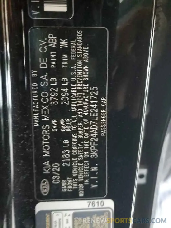 13 Photograph of a damaged car 3KPF24AD7LE241725 KIA FORTE 2020