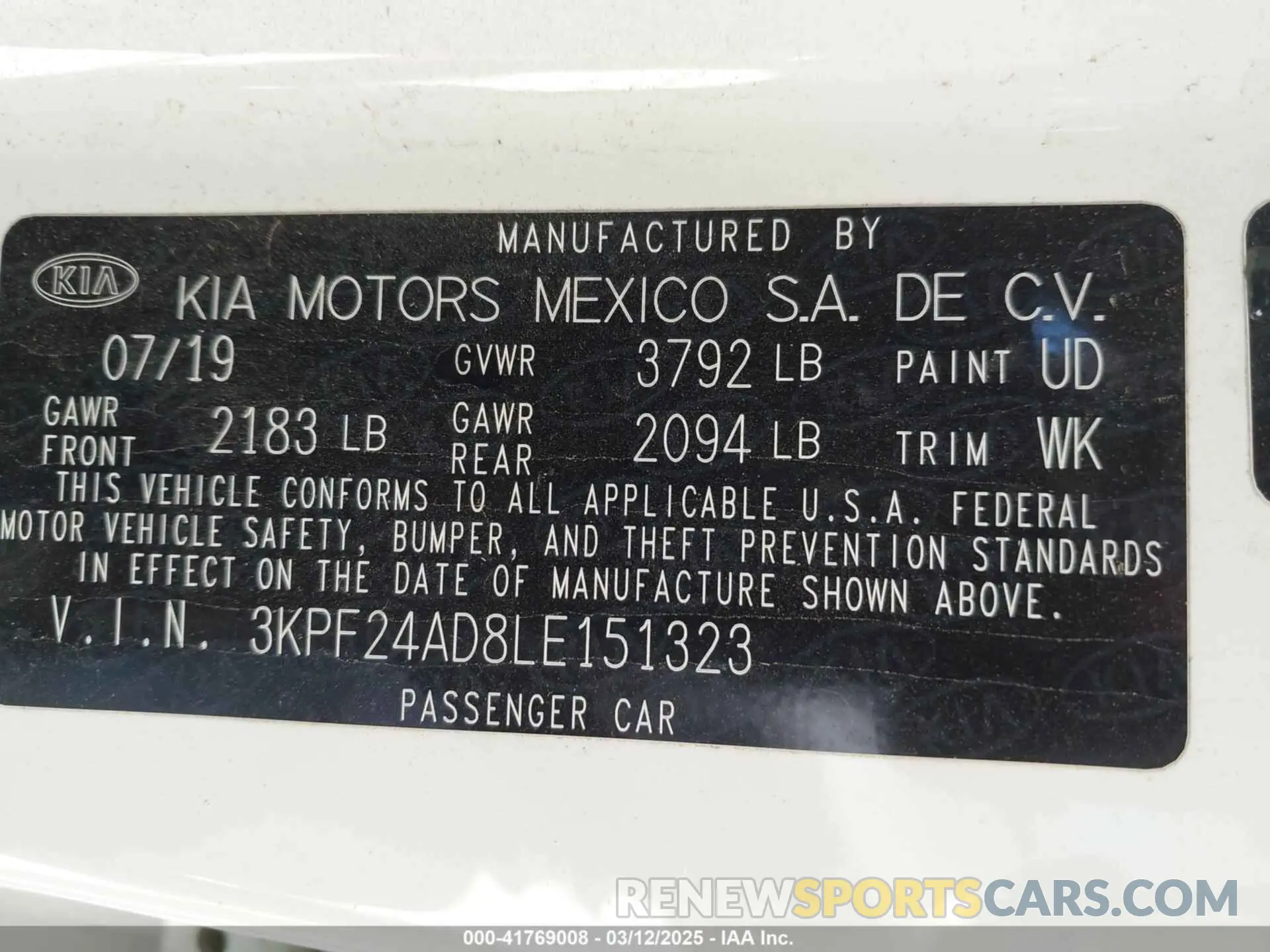 9 Photograph of a damaged car 3KPF24AD8LE151323 KIA FORTE 2020