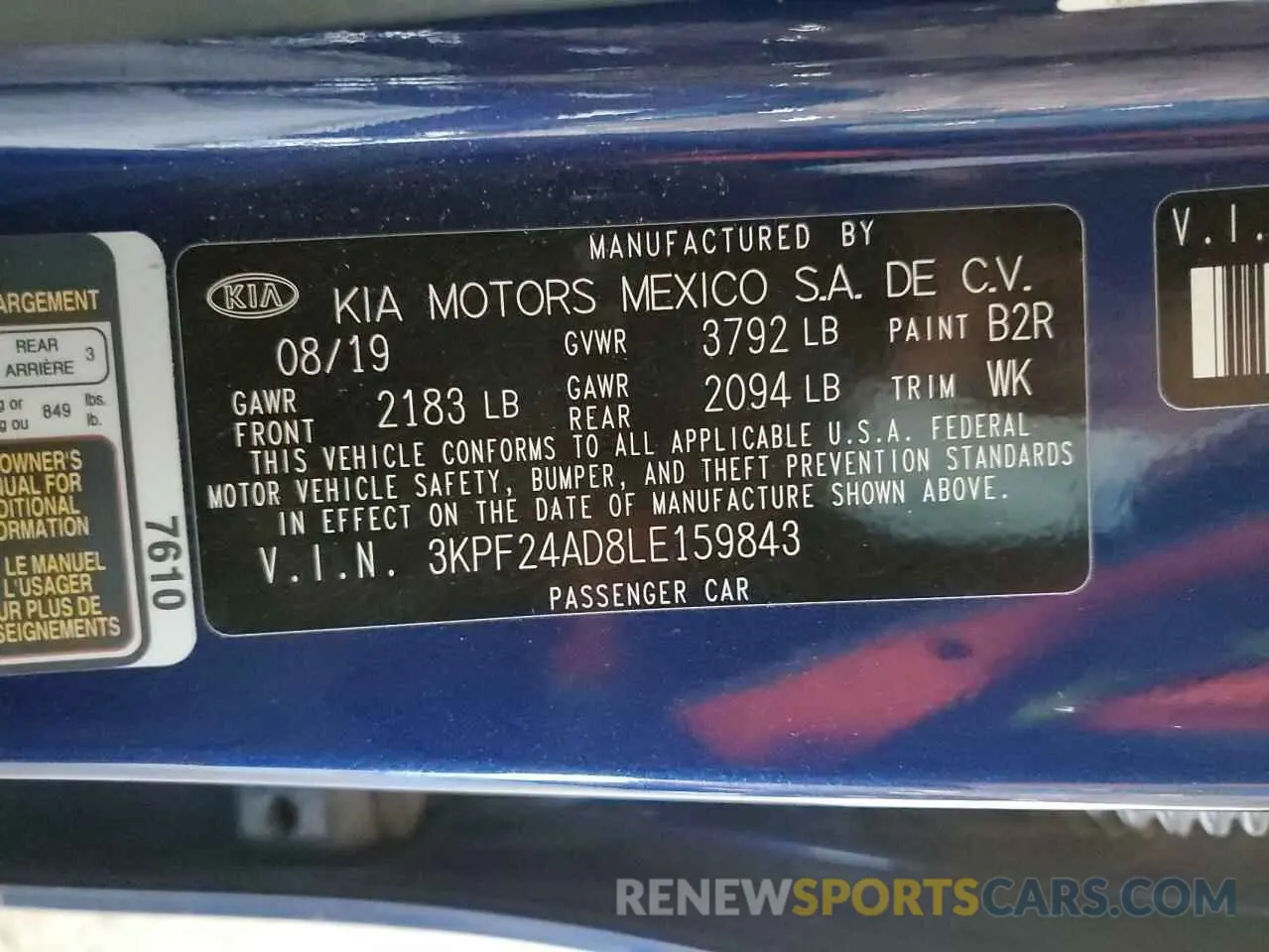 12 Photograph of a damaged car 3KPF24AD8LE159843 KIA FORTE 2020