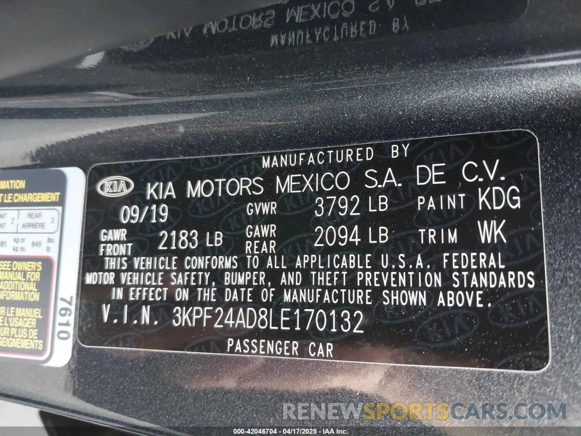 9 Photograph of a damaged car 3KPF24AD8LE170132 KIA FORTE 2020