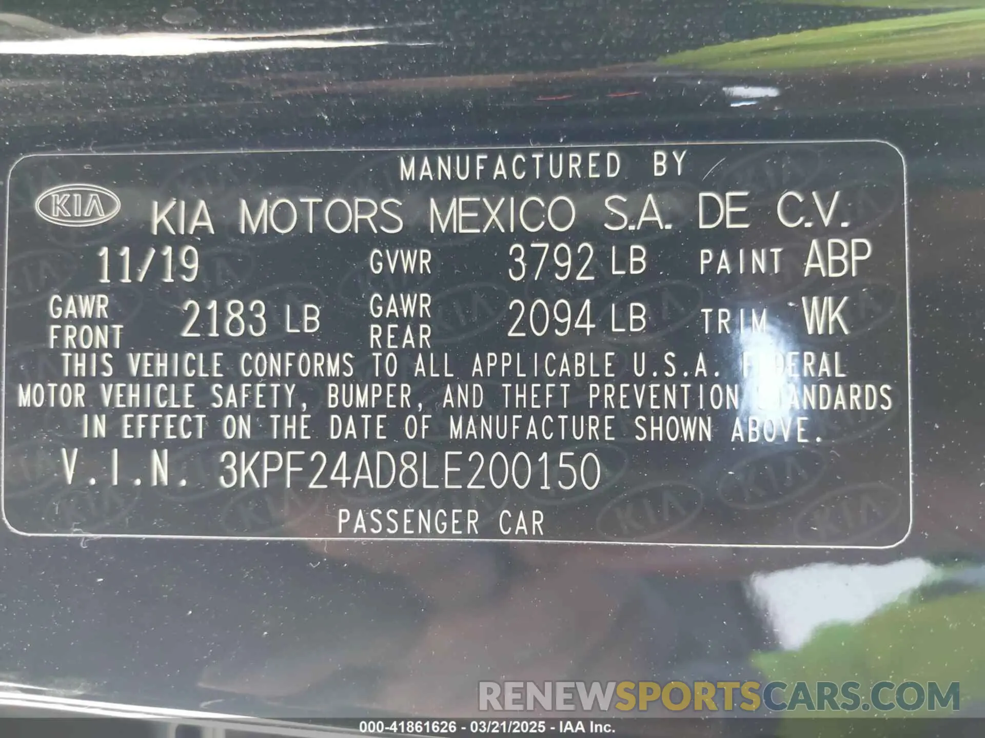 9 Photograph of a damaged car 3KPF24AD8LE200150 KIA FORTE 2020