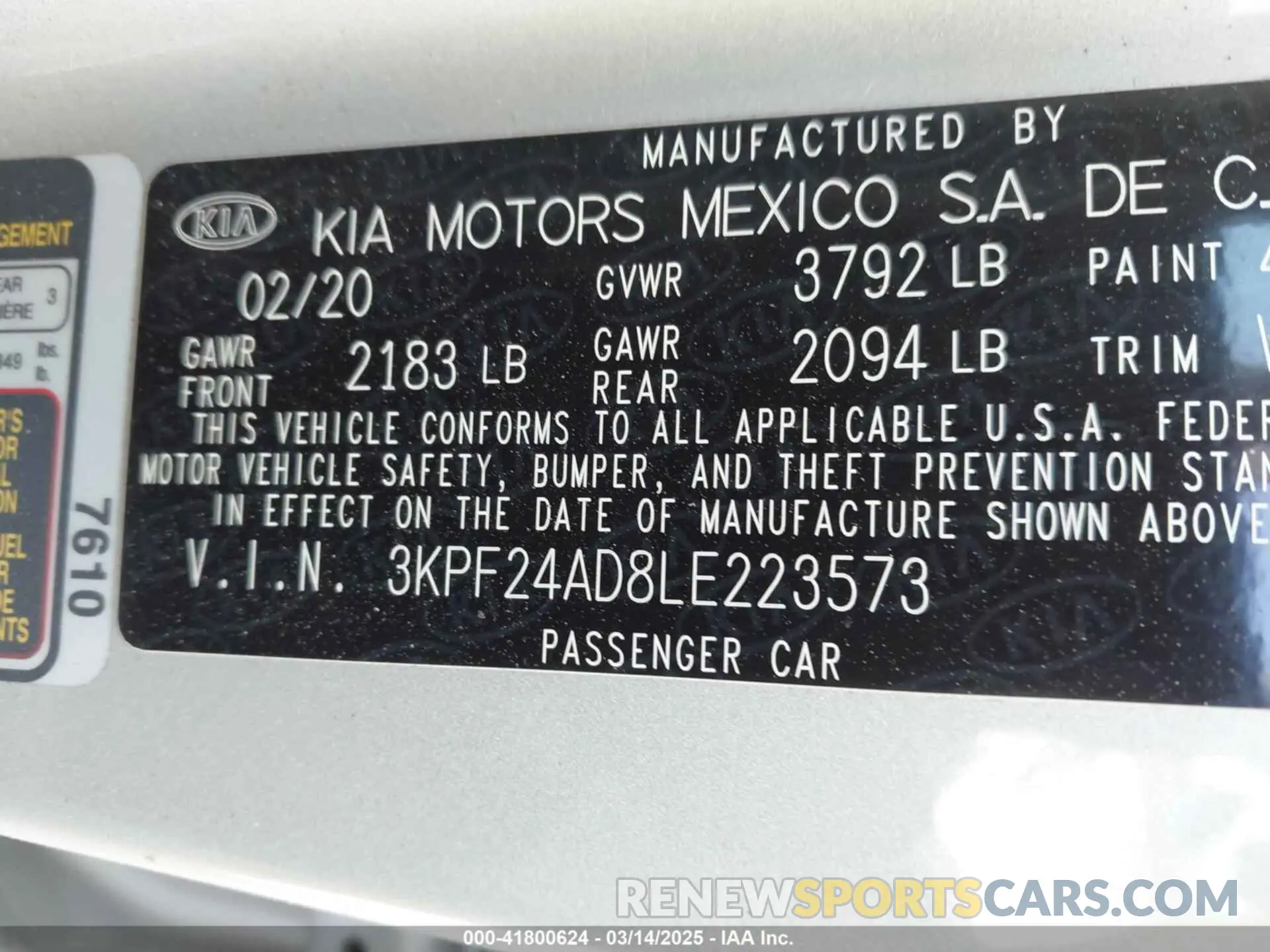 9 Photograph of a damaged car 3KPF24AD8LE223573 KIA FORTE 2020