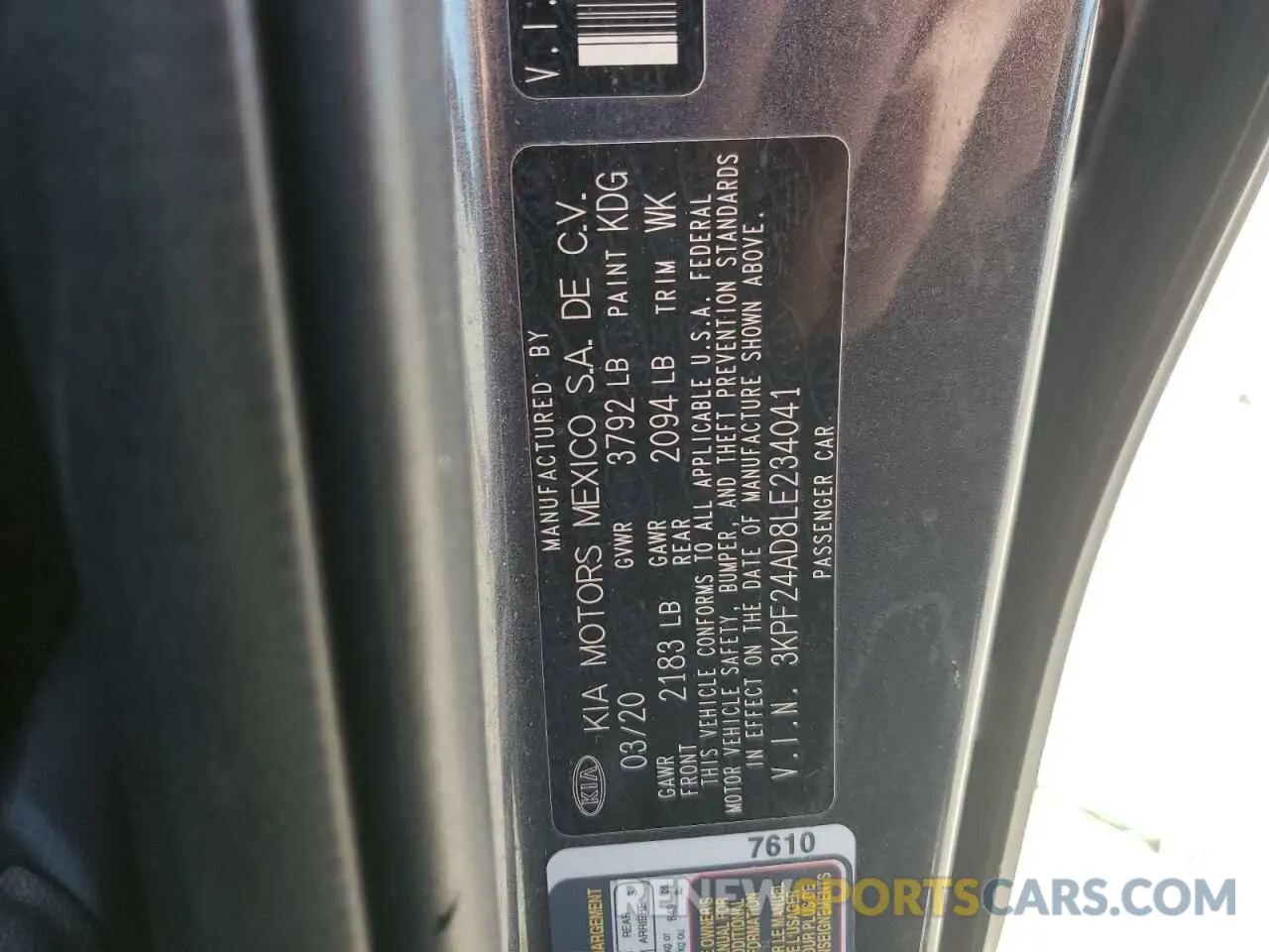 12 Photograph of a damaged car 3KPF24AD8LE234041 KIA FORTE 2020