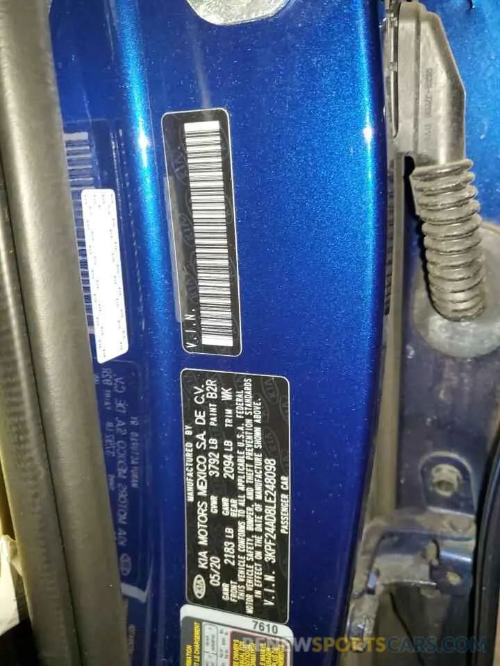 12 Photograph of a damaged car 3KPF24AD8LE248098 KIA FORTE 2020