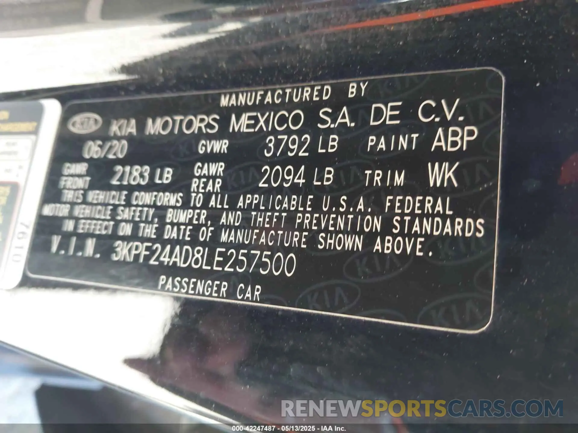 9 Photograph of a damaged car 3KPF24AD8LE257500 KIA FORTE 2020