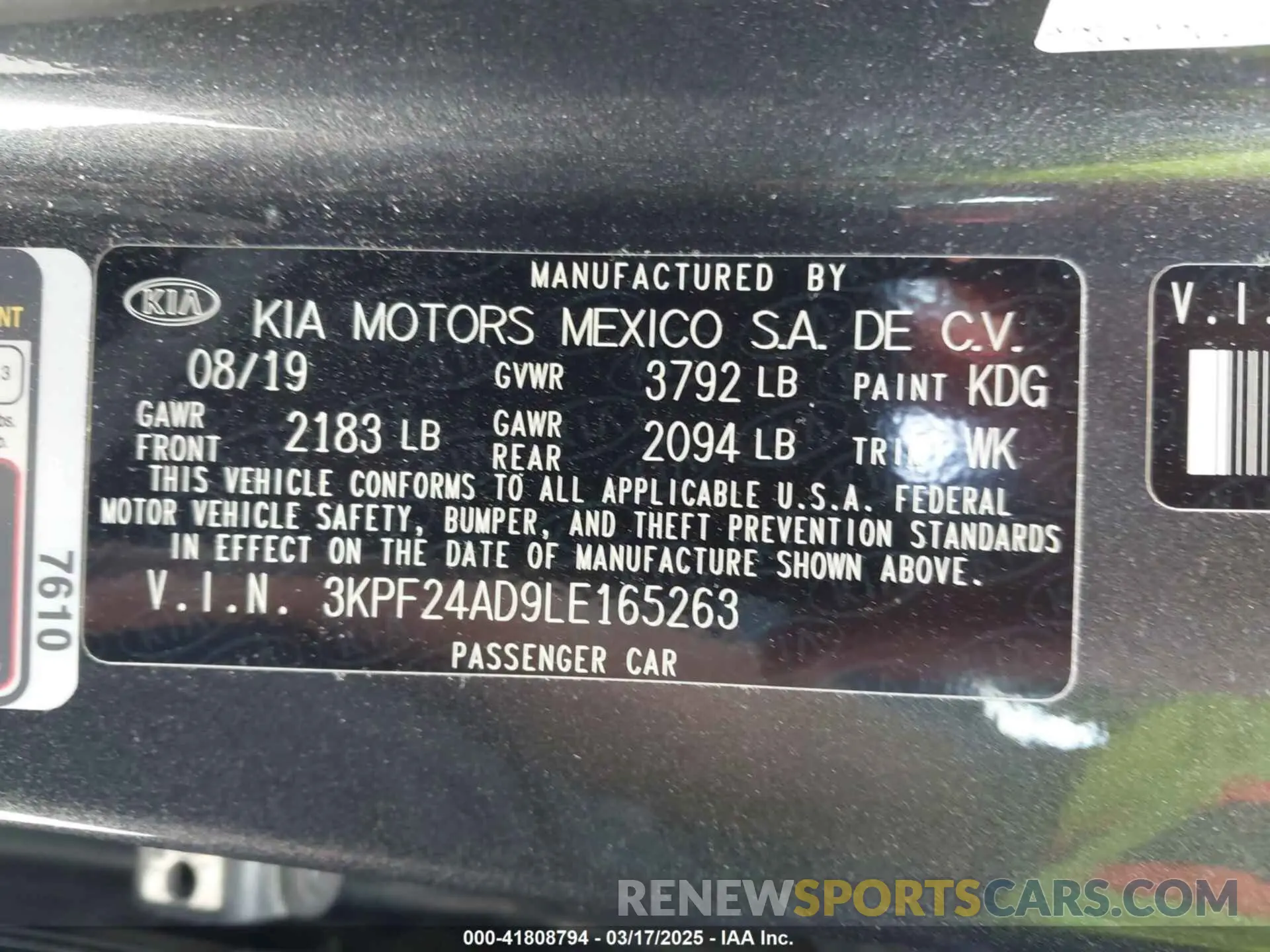9 Photograph of a damaged car 3KPF24AD9LE165263 KIA FORTE 2020