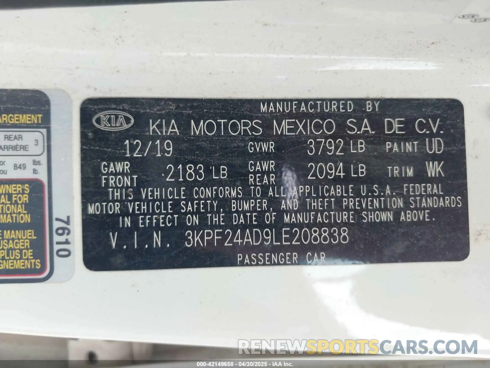 9 Photograph of a damaged car 3KPF24AD9LE208838 KIA FORTE 2020