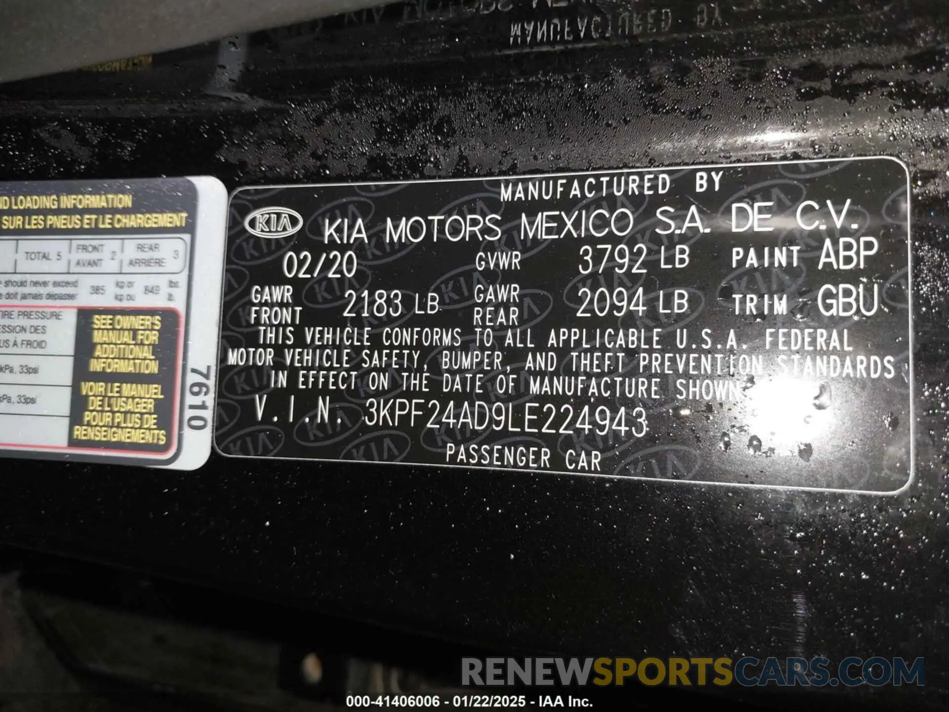 9 Photograph of a damaged car 3KPF24AD9LE224943 KIA FORTE 2020