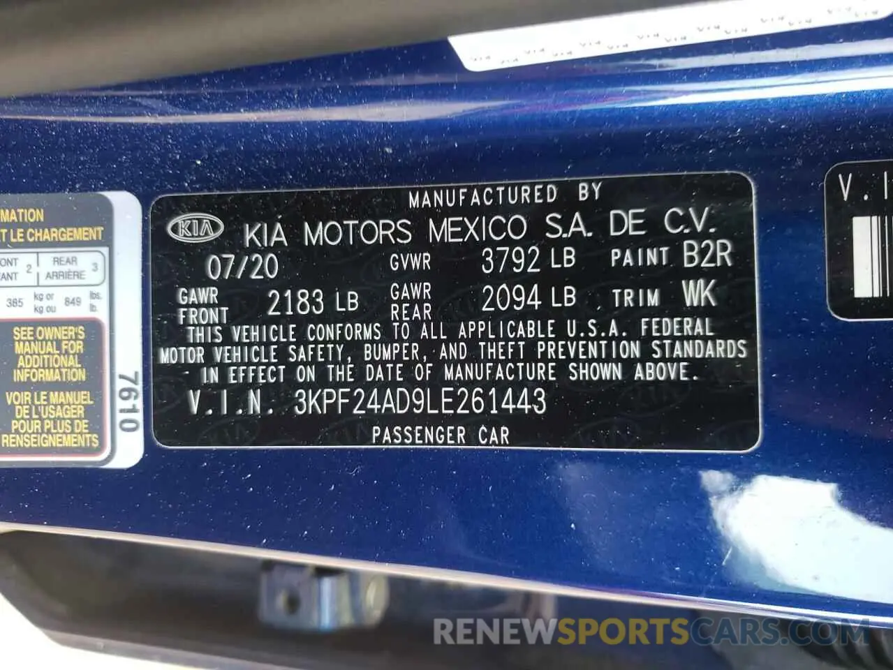 12 Photograph of a damaged car 3KPF24AD9LE261443 KIA FORTE 2020