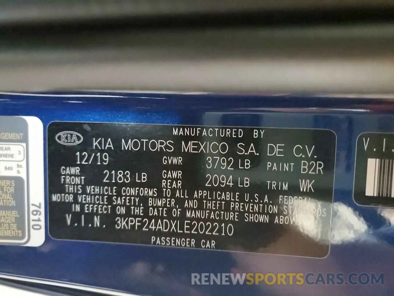 13 Photograph of a damaged car 3KPF24ADXLE202210 KIA FORTE 2020