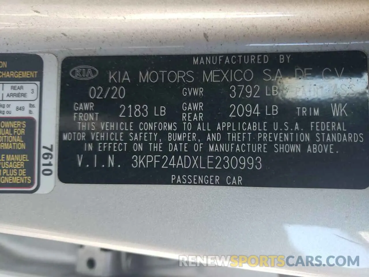 14 Photograph of a damaged car 3KPF24ADXLE230993 KIA FORTE 2020