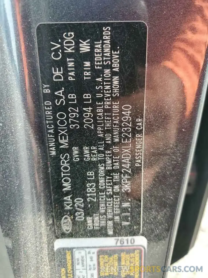 12 Photograph of a damaged car 3KPF24ADXLE232940 KIA FORTE 2020