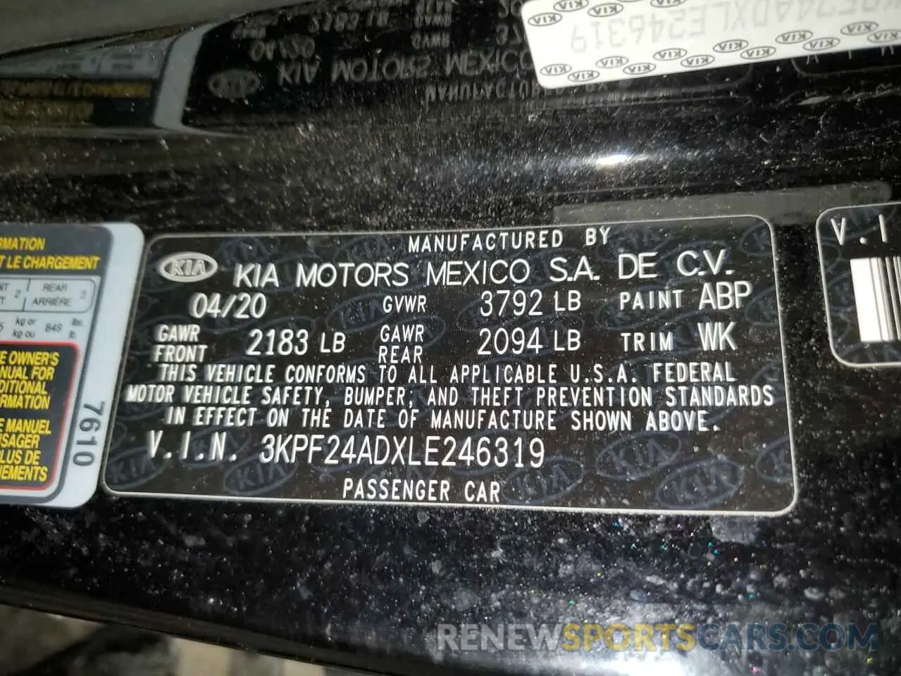 12 Photograph of a damaged car 3KPF24ADXLE246319 KIA FORTE 2020