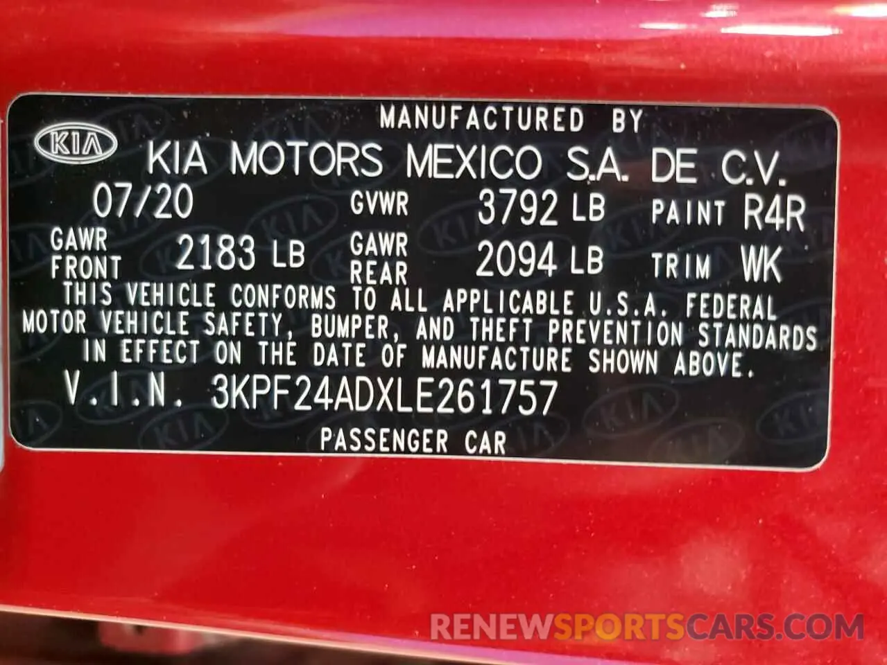 13 Photograph of a damaged car 3KPF24ADXLE261757 KIA FORTE 2020