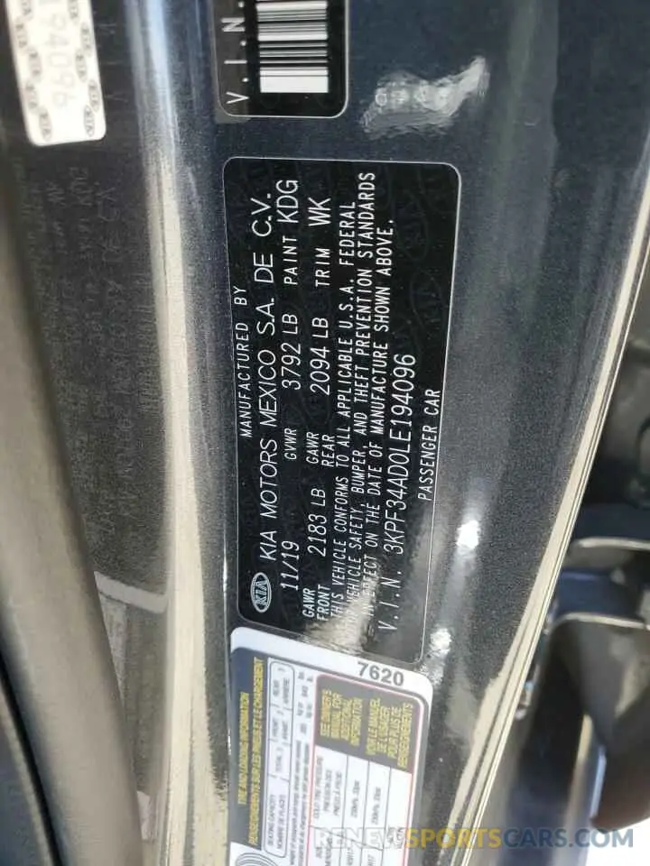 13 Photograph of a damaged car 3KPF34AD0LE194096 KIA FORTE 2020