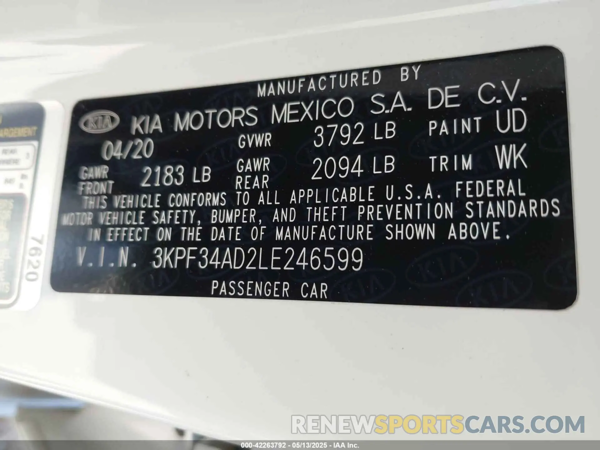 9 Photograph of a damaged car 3KPF34AD2LE246599 KIA FORTE 2020
