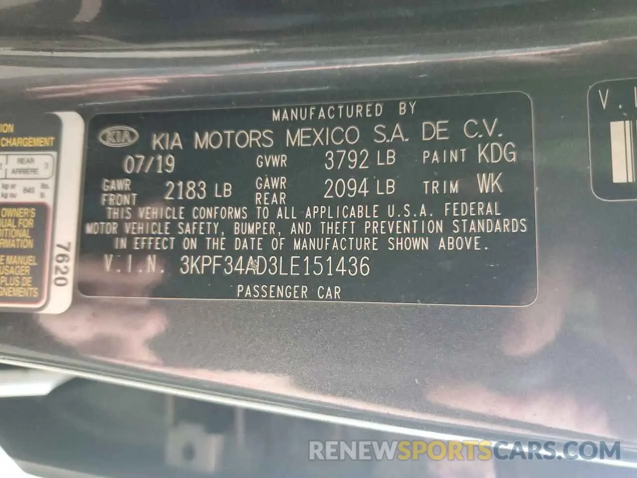 12 Photograph of a damaged car 3KPF34AD3LE151436 KIA FORTE 2020