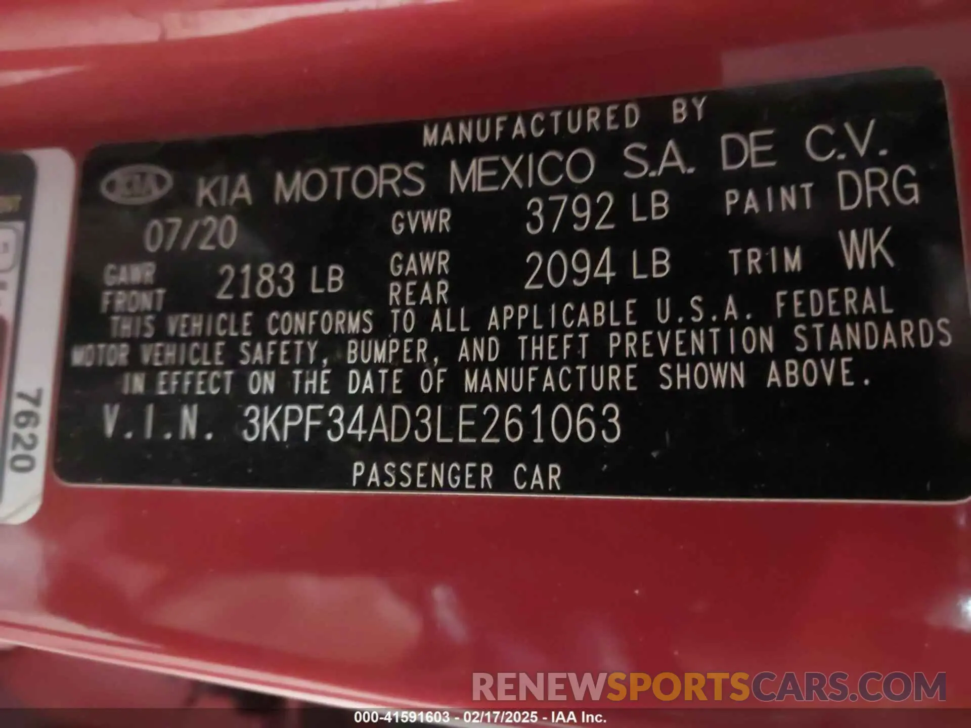 9 Photograph of a damaged car 3KPF34AD3LE261063 KIA FORTE 2020