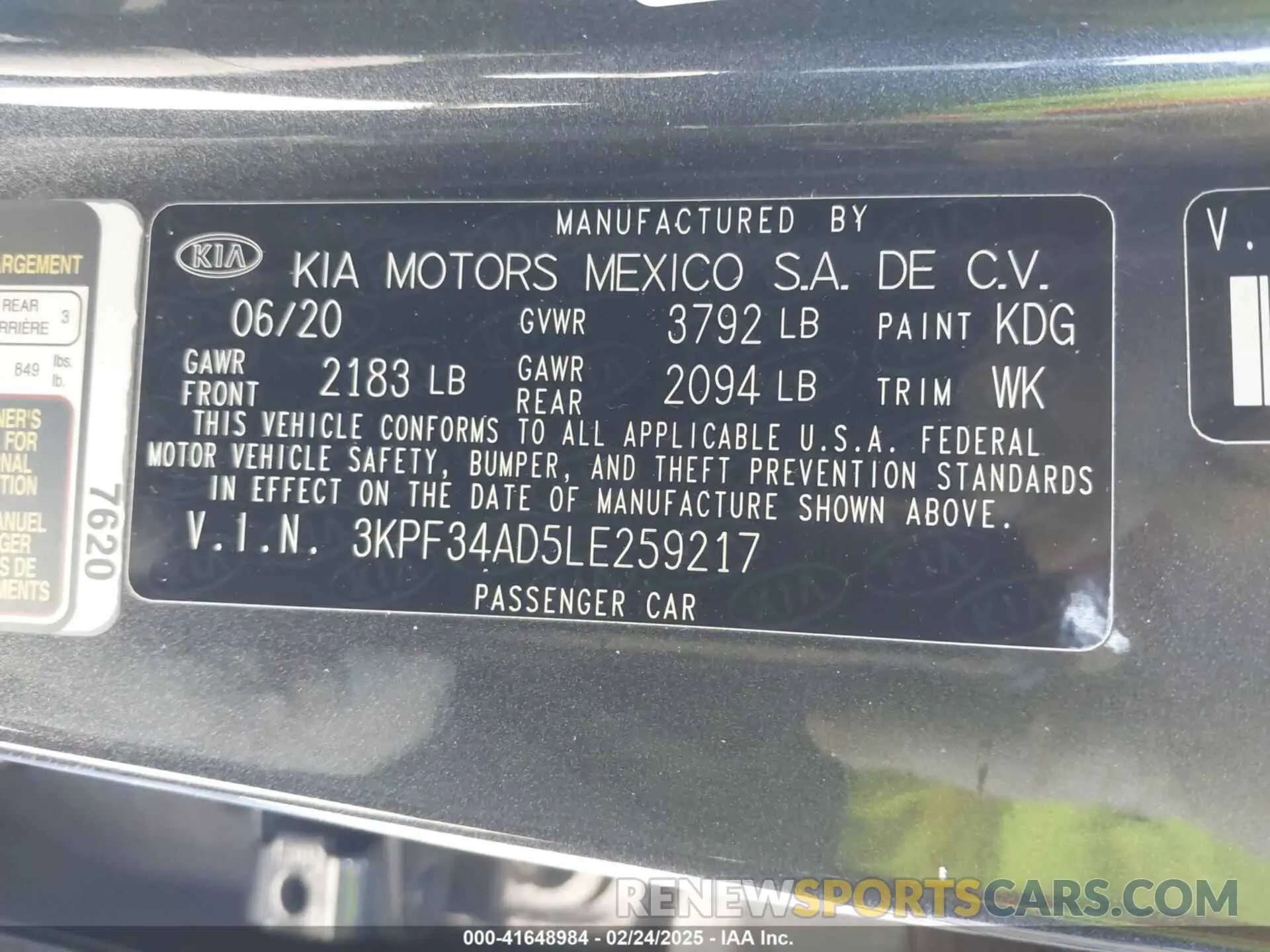 9 Photograph of a damaged car 3KPF34AD5LE259217 KIA FORTE 2020