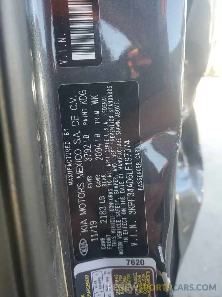 12 Photograph of a damaged car 3KPF34AD6LE197374 KIA FORTE 2020
