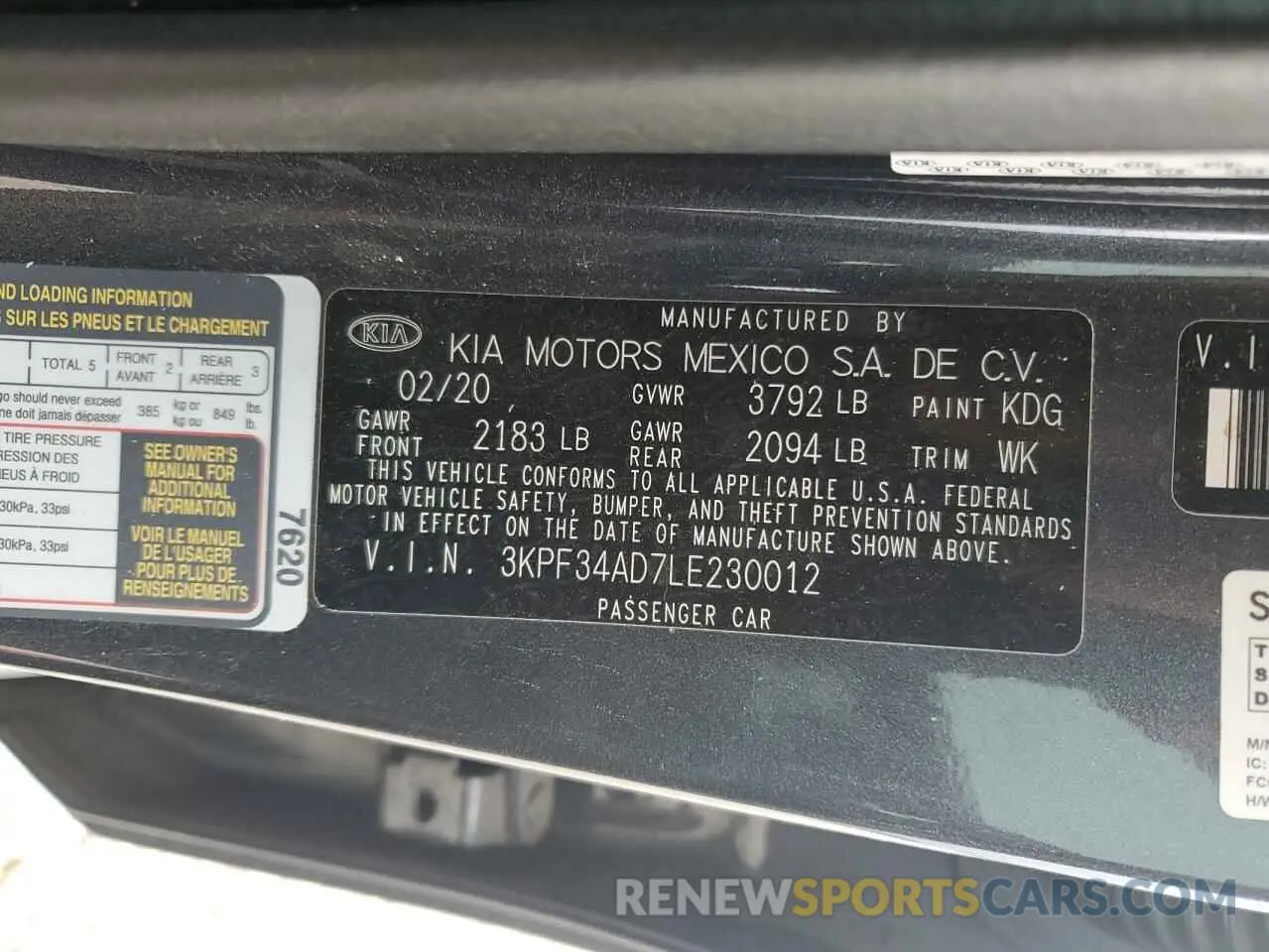 12 Photograph of a damaged car 3KPF34AD7LE230012 KIA FORTE 2020