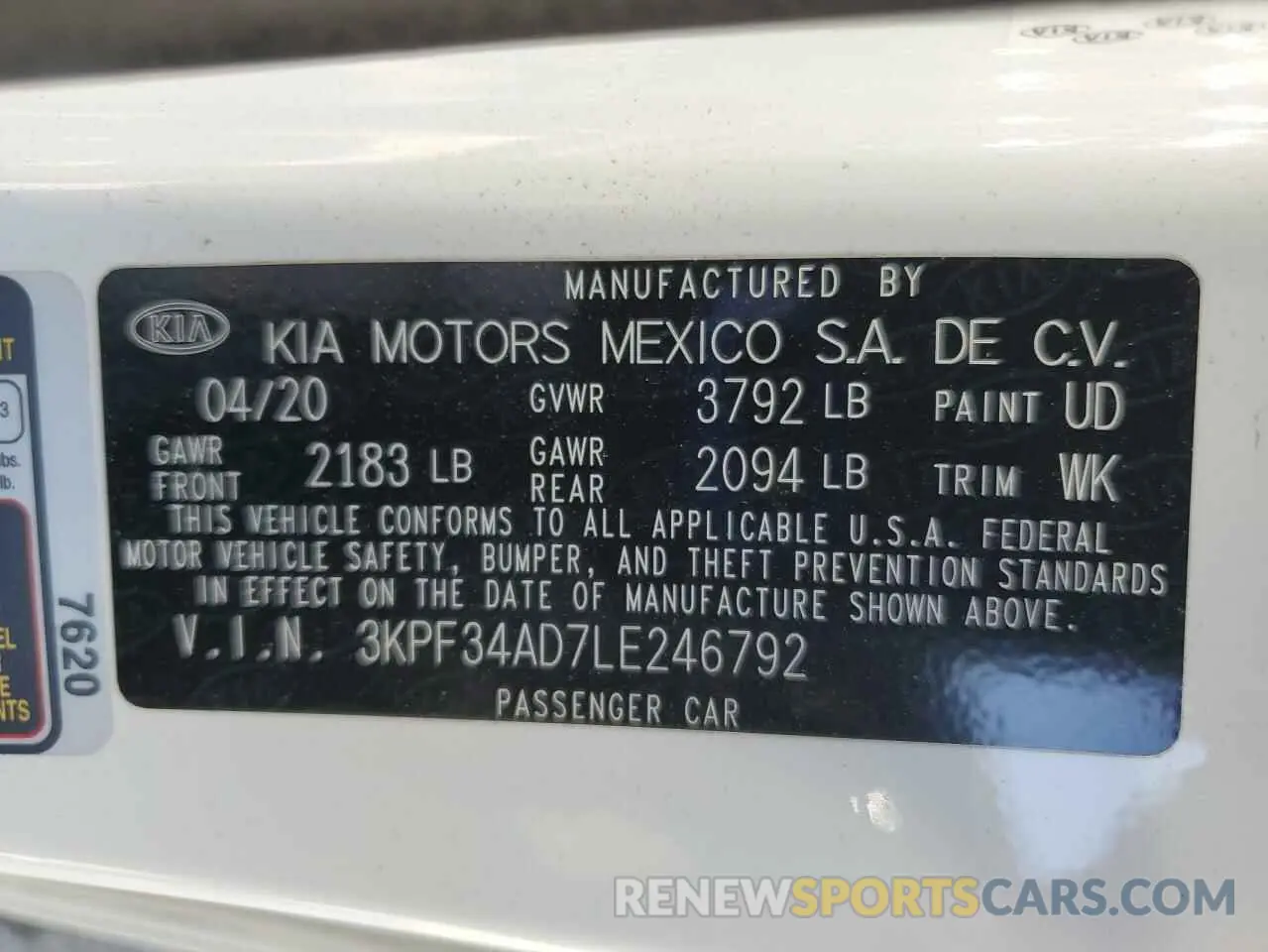 12 Photograph of a damaged car 3KPF34AD7LE246792 KIA FORTE 2020