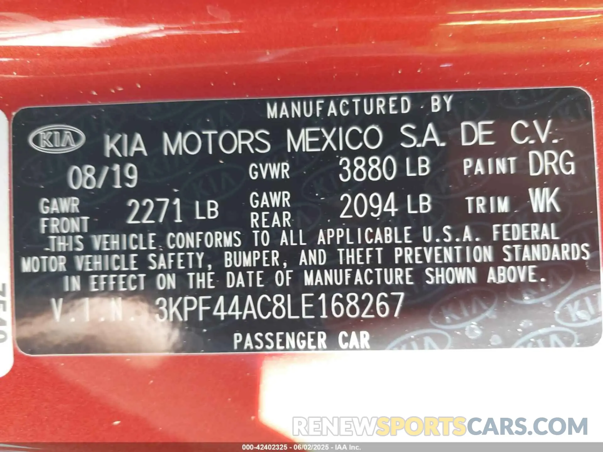 9 Photograph of a damaged car 3KPF44AC8LE168267 KIA FORTE 2020