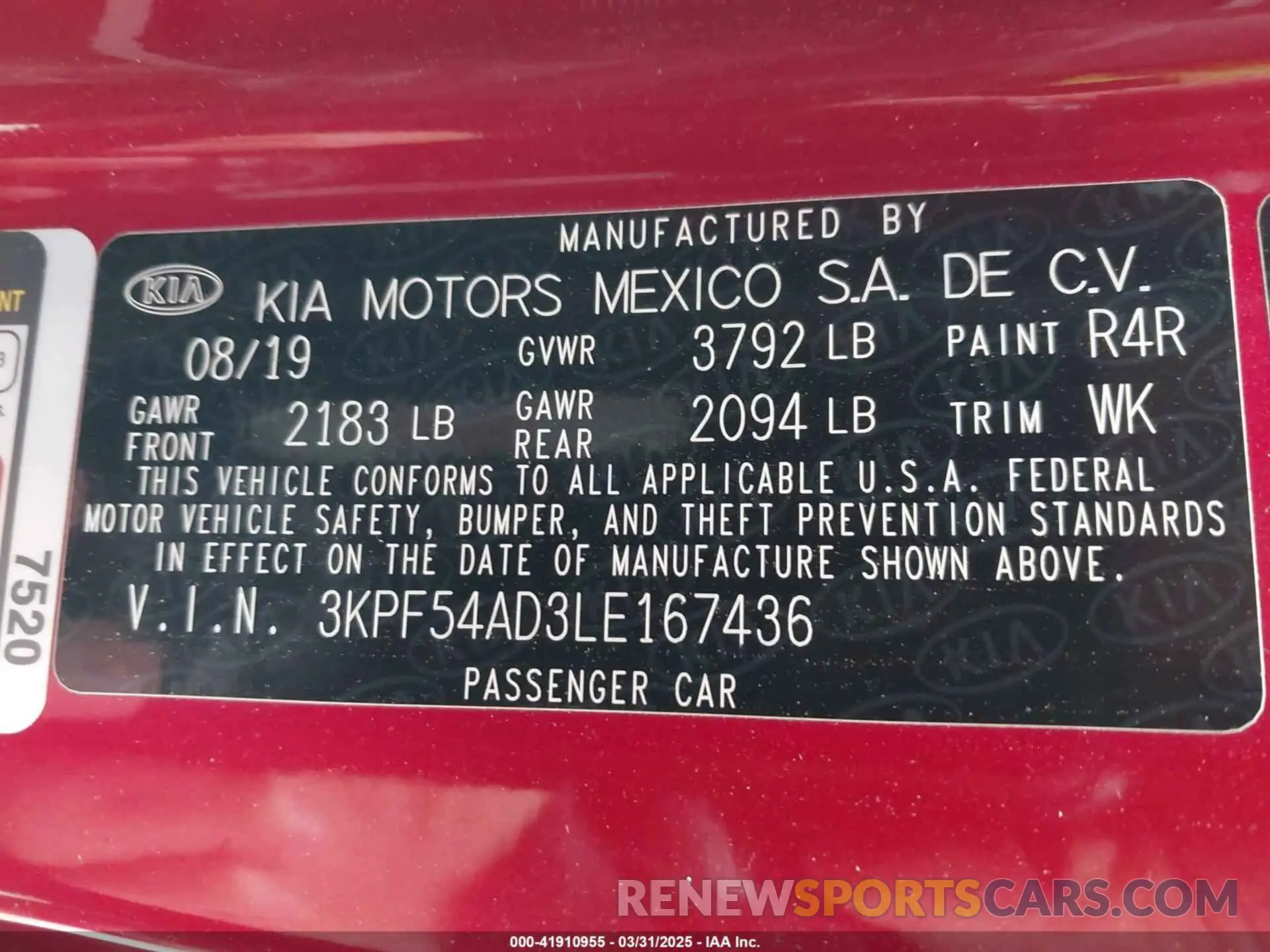 9 Photograph of a damaged car 3KPF54AD3LE167436 KIA FORTE 2020