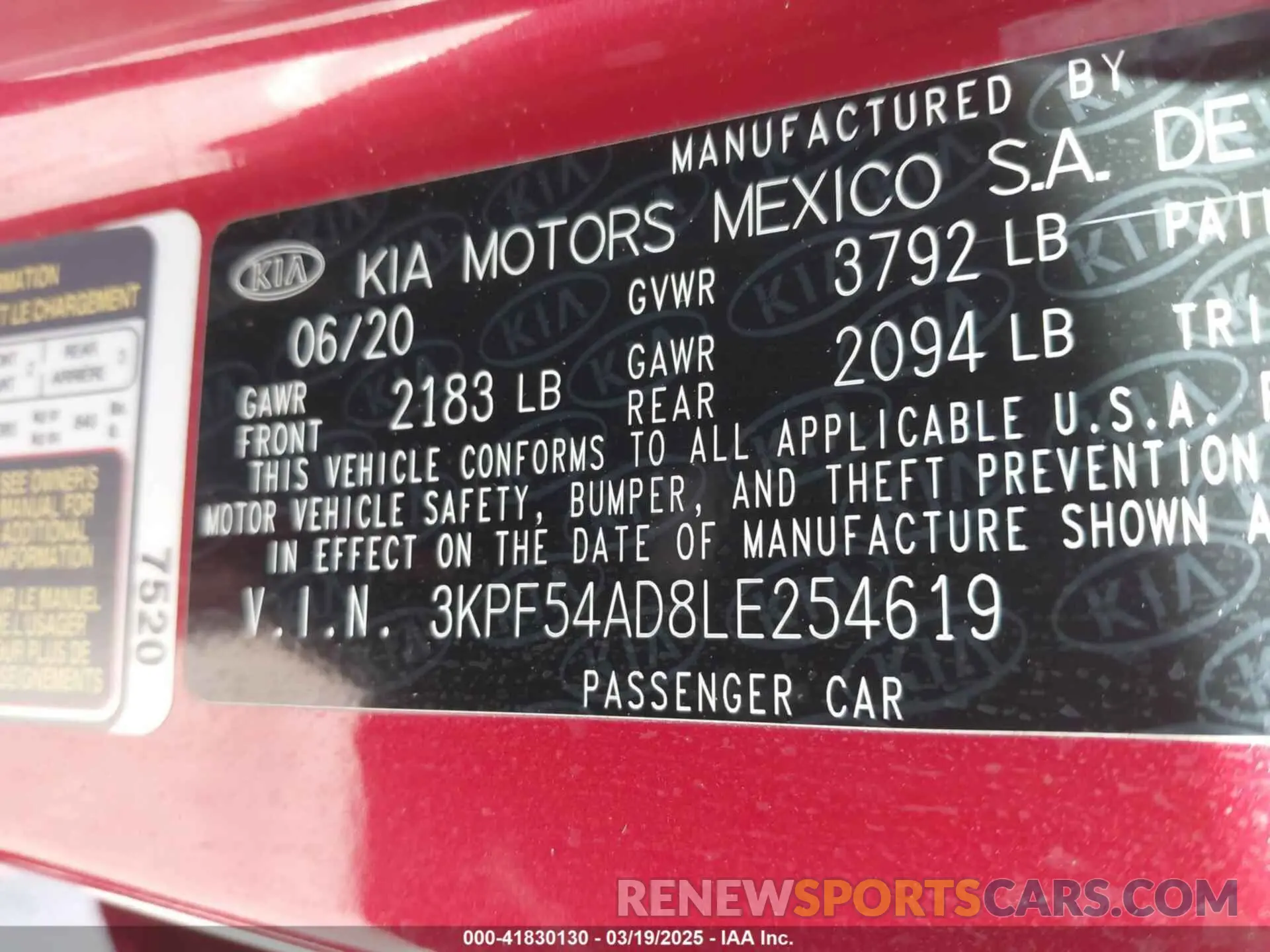 9 Photograph of a damaged car 3KPF54AD8LE254619 KIA FORTE 2020