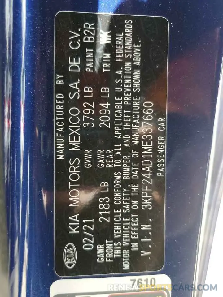 13 Photograph of a damaged car 3KPF24AD1ME337660 KIA FORTE 2021