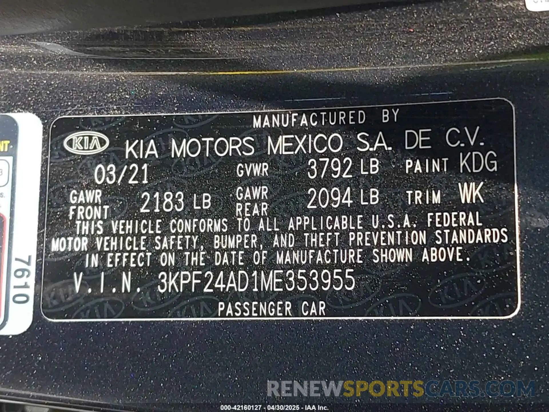 9 Photograph of a damaged car 3KPF24AD1ME353955 KIA FORTE 2021