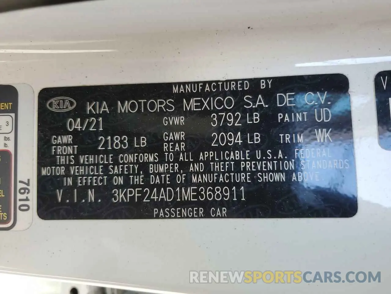 12 Photograph of a damaged car 3KPF24AD1ME368911 KIA FORTE 2021
