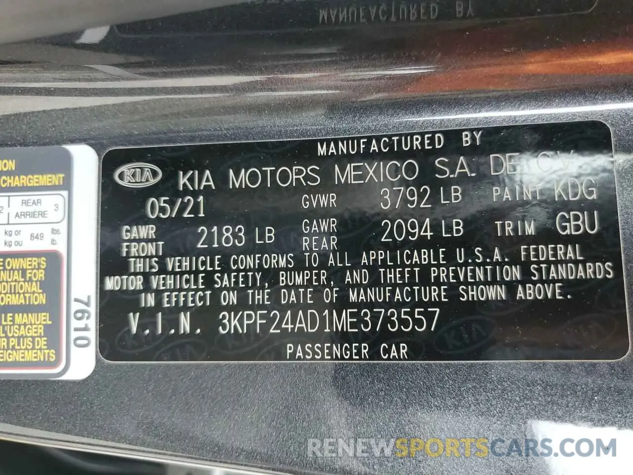 12 Photograph of a damaged car 3KPF24AD1ME373557 KIA FORTE 2021