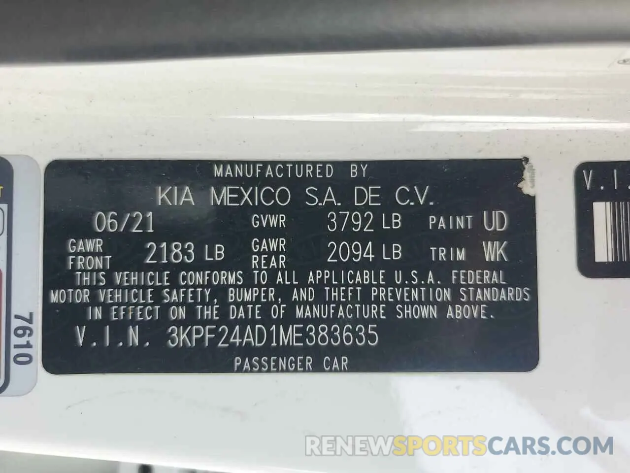 12 Photograph of a damaged car 3KPF24AD1ME383635 KIA FORTE 2021