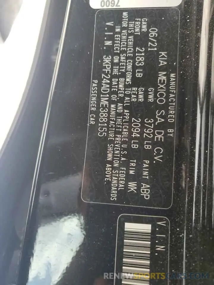 12 Photograph of a damaged car 3KPF24AD1ME388155 KIA FORTE 2021