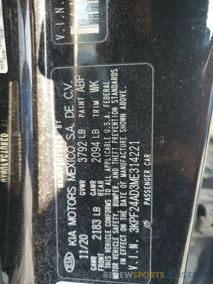 12 Photograph of a damaged car 3KPF24AD3ME314221 KIA FORTE 2021