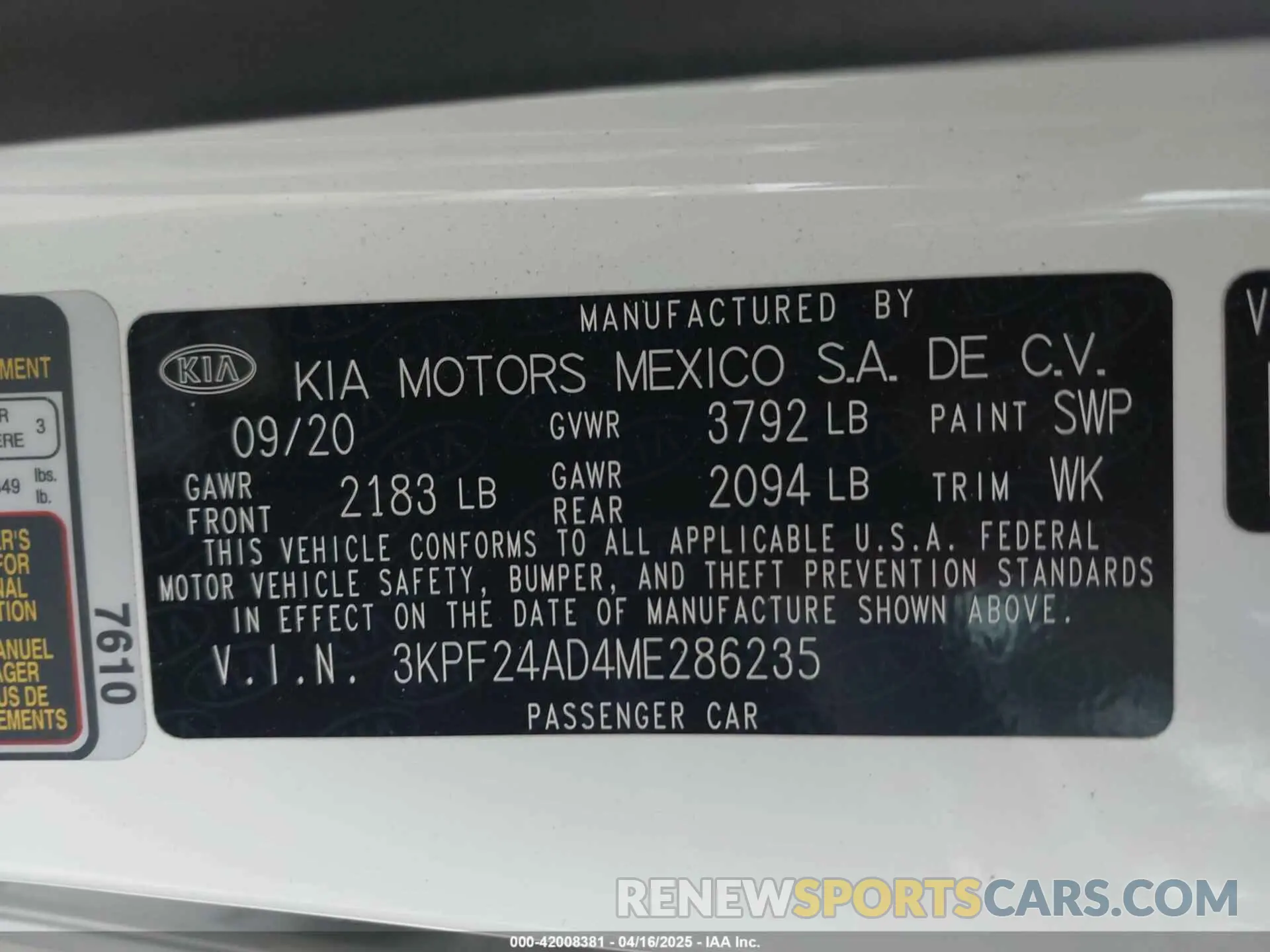 9 Photograph of a damaged car 3KPF24AD4ME286235 KIA FORTE 2021
