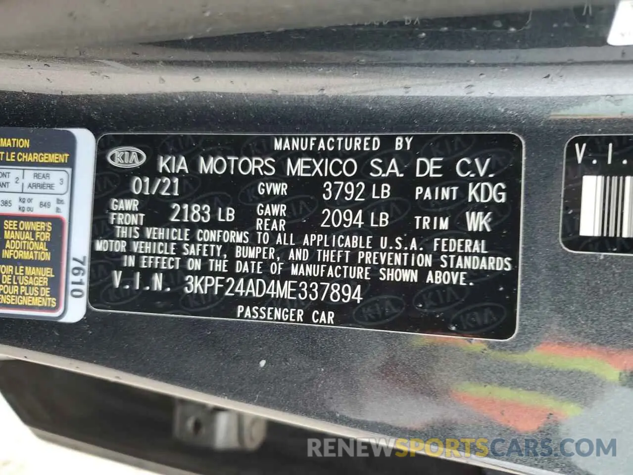 12 Photograph of a damaged car 3KPF24AD4ME337894 KIA FORTE 2021